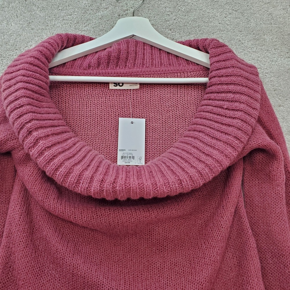 SO Goods for Life Bardot Sweater Womens Medium Dusty Mauve Acrylic Ribbed Cuffs - Picture 2 of 10